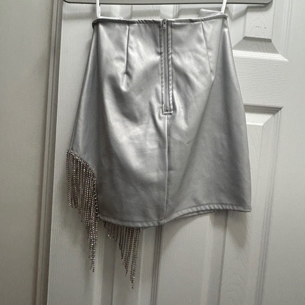 Silver Fringe Women's Skirt with long sleeve Maroon Shirt